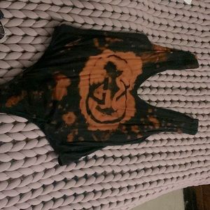 BLACK AND BURNT ORANGE BODYSUIT CUSTOM SIZE M VERY SOFT COTTON STRETCHY DEEPV